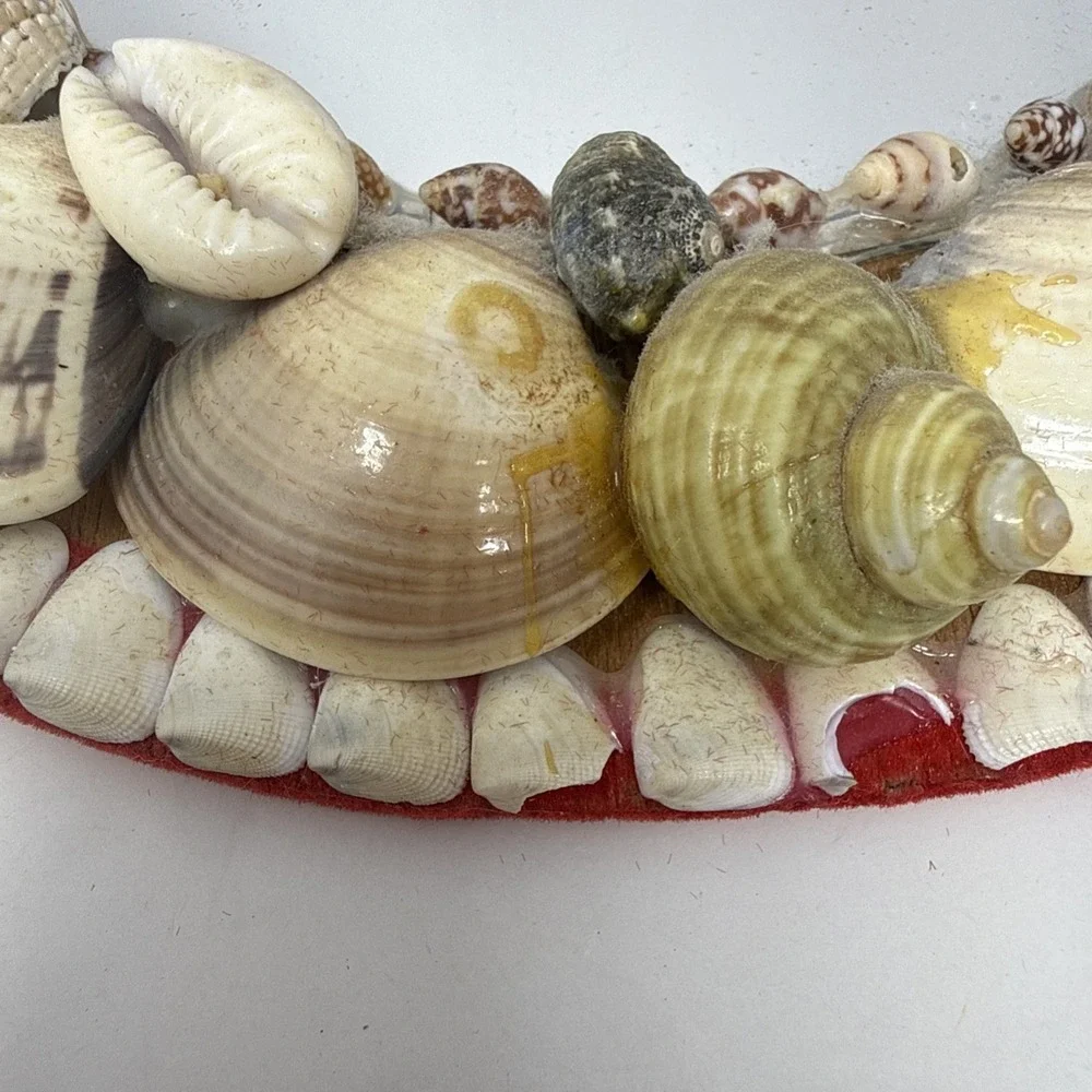 Vintage Oval Seashell Frame Wall Mirror 11.5X8.75 In Beach Damage Areas